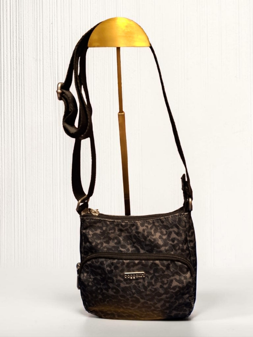 Baggalini Black Nylon Leopard Print Crossbody Bag